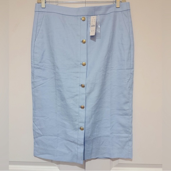 J. Crew Dresses & Skirts - NWT J. Crew Light Blue Button-Frint Pencil Skirt no. 3 In Stretch Linen Blend